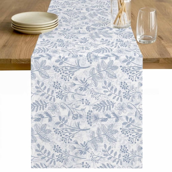 Light Blue Dandelion Table Runner - 120 Inch Long Spring Flowers Modern Minimalist Cotton and Linen Blended Dress Scarves Farmhouse Table Runner for Kitchen Dining, Coffee Table, 13" x 120"
