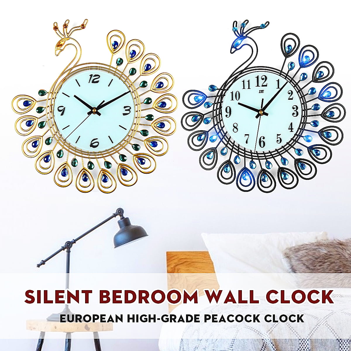 15 inch Non Ticking Silent 3D Metal Art Wall Clock Wall Decor Gold