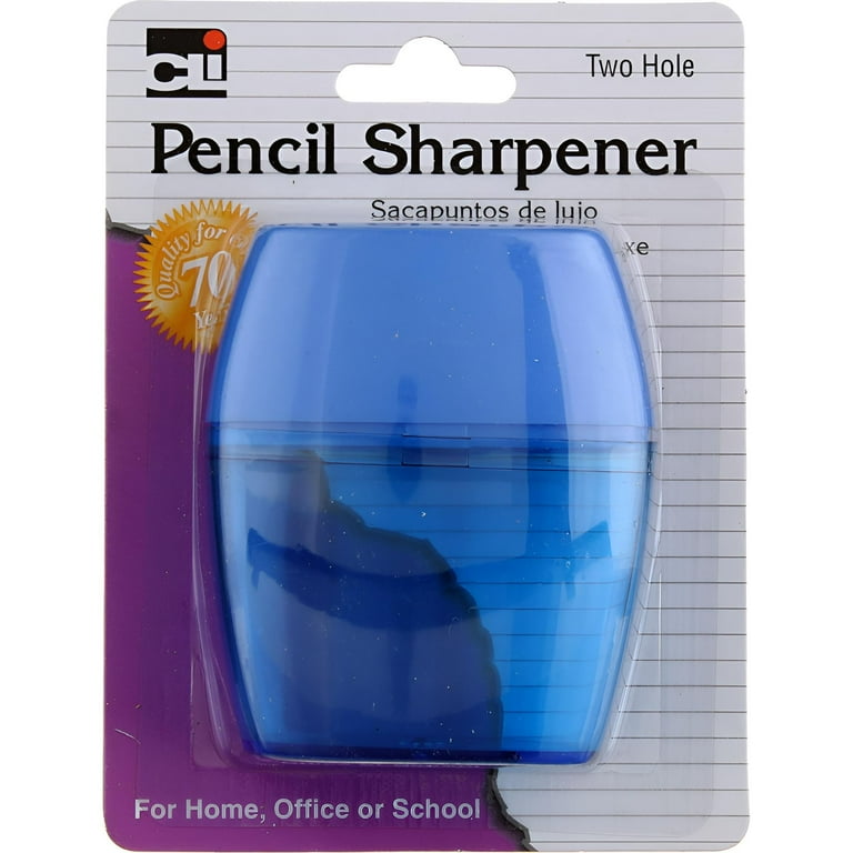 Charles Leonard 2-Hole Pencil Sharpener with Receptacle, Handheld