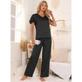 thumbnail image 2 of DARING DIVA Silky Satin 2 Pieces Ruffle Top and Long Pants Sleepwear Sets S Black, 2 of 6