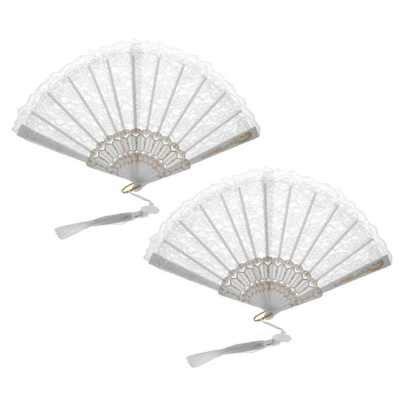 unbranded  2 Pcs Embroidered Hand Fan Handheld Wedding Retro Mist White