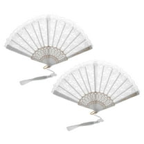 unbranded 2 Pcs Embroidered Hand Fan Handheld Wedding Retro Mist White