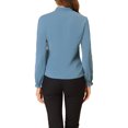 thumbnail image 3 of MODA NOVA Juniors Elegant Bow Tie Neck Blouse Long Sleeve Work Chiffon Shirt Grey Blue S, 3 of 6