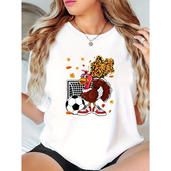 womens casual turkey soccer graphic tee comfy crew neck short sleeve t shirt summer sports