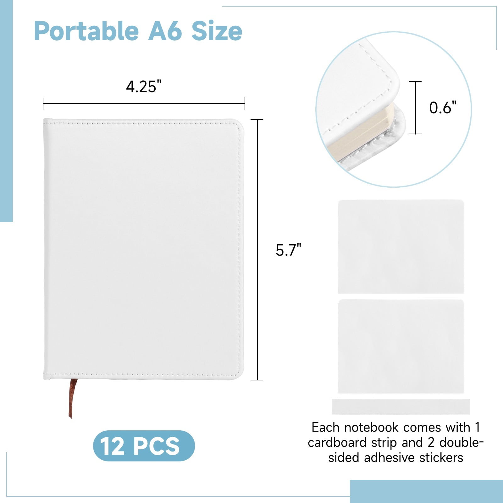 12Pcs A6 100 Sheets Sublimation Blank Notebooks, Hardcover PU Journal for Note Taking Plan Making Diary Writing