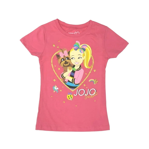 Jojo Siwa Girls Pink & Gold Sparkle Puppy Dog T-Shirt Tee Shirt Medium (7-8)