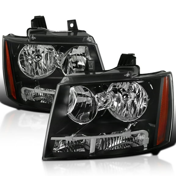 Spec-D Tuning Black Headlights Compatible with 2007-2014 Chevy Avalanche, 2007-2014 Tahoe Suburban, L R Pair Head Light Lamp Assembly
