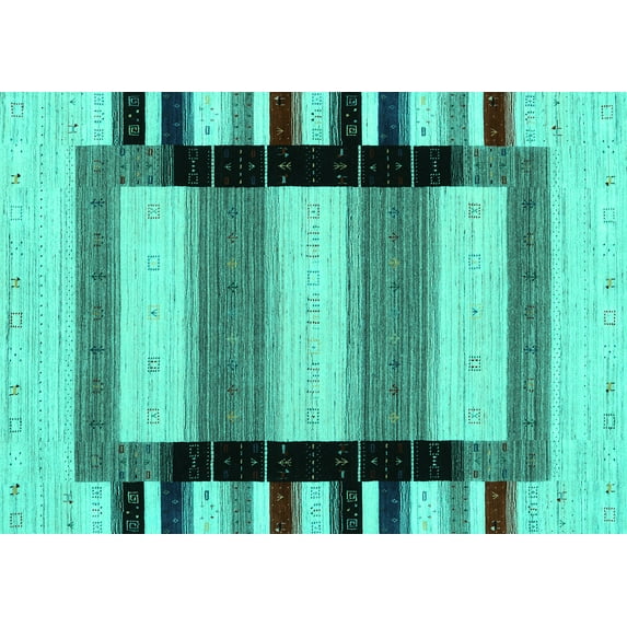 Ahgly Company Machine Washable Indoor Rectangle Solid Turquoise Blue Modern Area Rugs, 5' x 8'