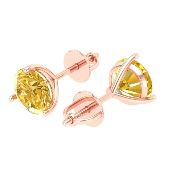 Rose Solid Solid Gold Solitaire Stud Everyday Dainty Earrings - 4 Ct Brilliant Round Cut Studs Natural Citrine 14K, Everyday Dainty Earrings Screw Back