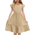 thumbnail image 5 of Auroural Dresses Kids Summer Double Layer Ruffle Sleeve Dress 5-14 Years, 5 of 9