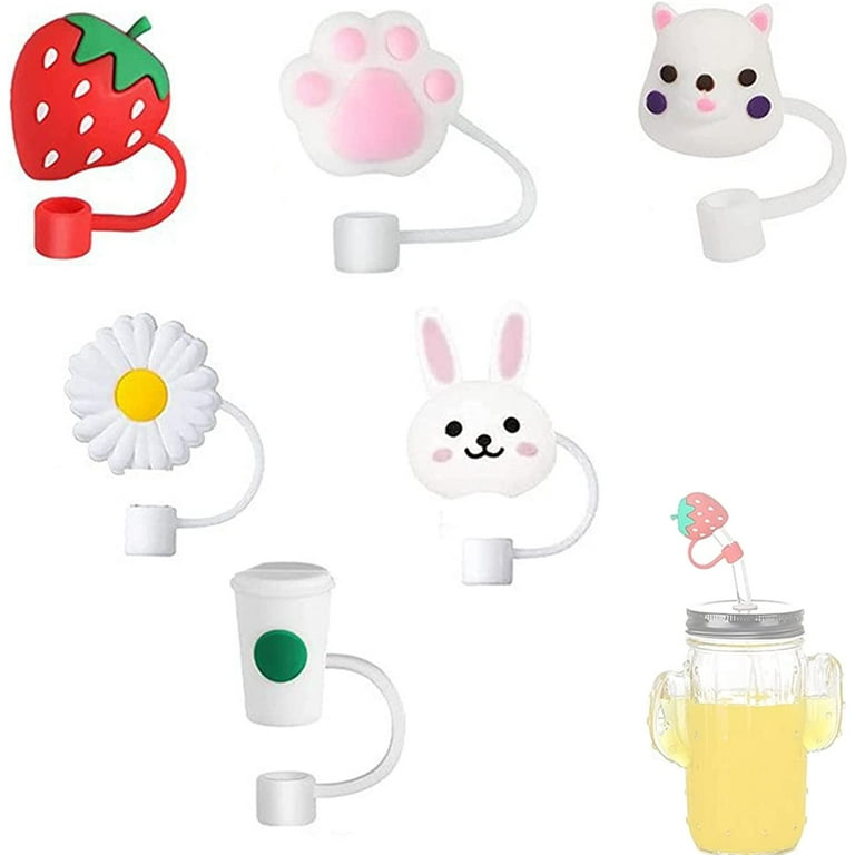 Straw Tips Cover Food Grade Silicone Straw Tip Reusable Drinking Straw Covers Plugs,Lids Adorable Dust-proof Straw Plugs for 6-8 mm Straws,Anti-dust