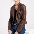 thumbnail image 4 of SWSMCLT Women's Leather Jacket Faux Suede Jacket Long Sleeve Streetwear Motorcycle Fall Fashion Hoodless Outerwear Coffee 12-14, 4 of 4