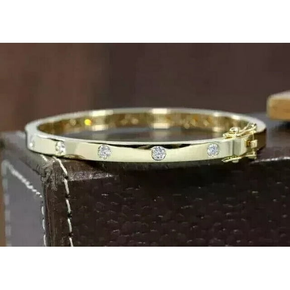 Sparkle Jewels 14K Yellow Gold Plated Round Cubic Zirconia Bangle Bracelet For Women