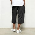 thumbnail image 4 of Mens Capri Pants Cropped Pants Below Knee Long Shorts 3/4 Loose Fit Lightweight Drawstring Sweatpants Pockets Size 3XL Black, 4 of 9