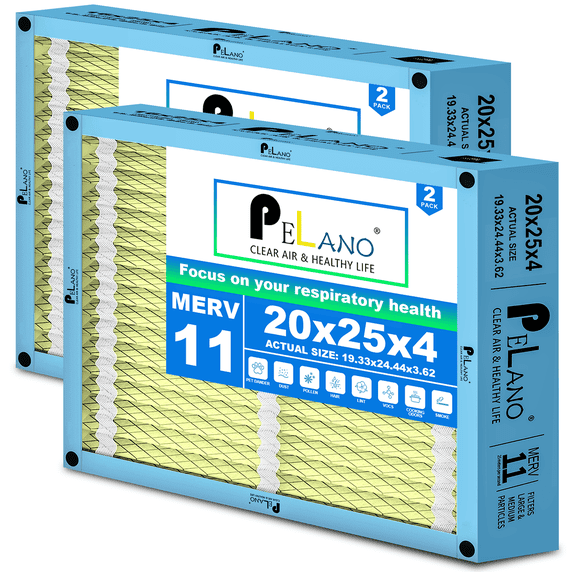 Pelano 20x25x4 HVAC Furnace Air Filter, MERV 11 Filters, Foldable Design, Actual Size: 19.33’’x24.44’’x 3.62’’-2PACK