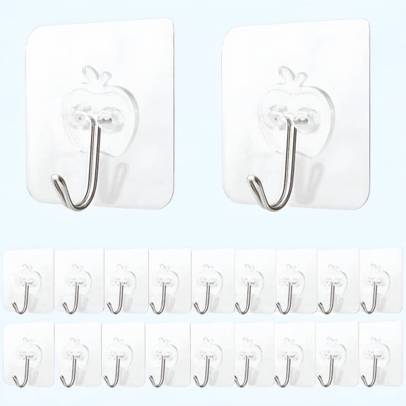 LAMIRO 20PCS Wall Hooks - Adhesive Hooks - 15lb(Max) Heavy Duty Adhesive Hooks,Reusable Sticky Stainless Steel Hook,Waterproof,Apply for Kitchen