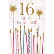 Pictura The Fun Has Just Begun: Tall, Narrow Candles and Sparklers Sixteenth / 16th Birthday Card