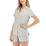 Womens Pajamas SET Tops+Shorts Short Sleeve Nightwear Lingerie V-Neck Sleepwear Ladies Button Down PJ Sets Lounguewear