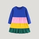 thumbnail image 2 of Odeerbi Niñas Manga Larga Arco Iris Rayas Vestido de Algodón Primavera Otoño A-Color Blocked Cuello Redondo Vestido Suelto, 2 of 5