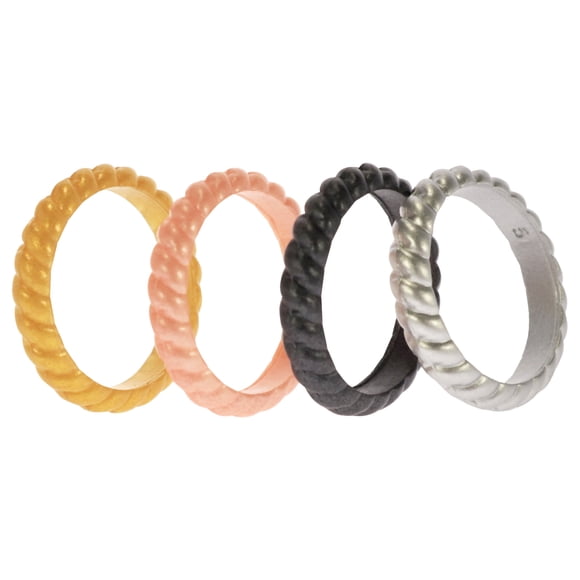 Juego de anillos trenzados apilables de boda de silicona - Metal de ROQ para mujer - Anillo de 4 x 5 mm