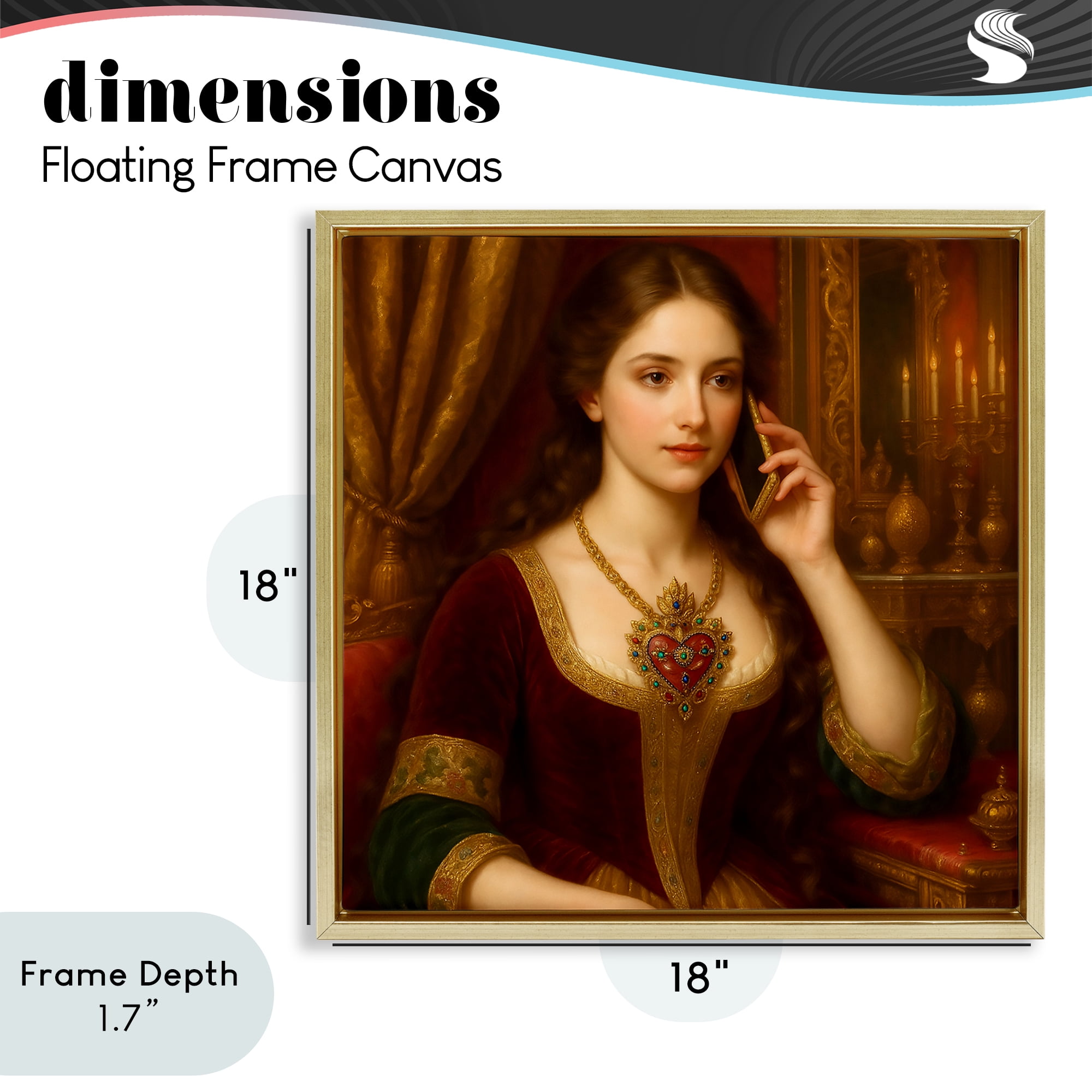 Stupell Industries Rococo Woman with Cell Phone Gold Framed Floater Canvas Wall Art, design by Grotto Studios