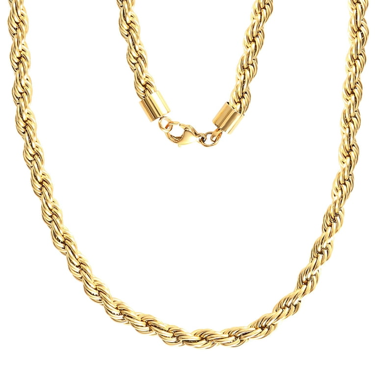 Brilliance Fine Jewelry Men s Stainless Steel Yellow Plated 8MM Rope Chain Necklace 22 inches Walmart