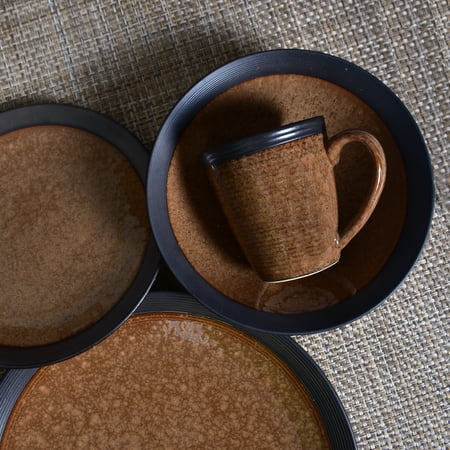 Sango 16 Piece (Sango Omega Cocoa Brown 16 Piece Set, Including 4 Dinner Plates, 4 Salad Plates, 4 Soup Bowls, and 4)