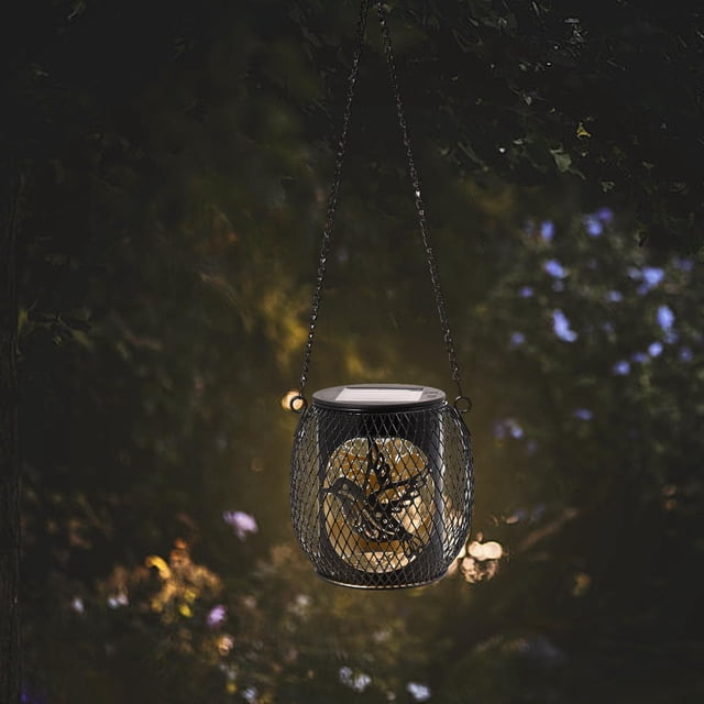DYNWAVECA Metal Garden Solar Hanging Lantern Light Garden Decoration Decorative Waterproof for Pathway Porch Patio Durable Multipurpose Hummingbird Pattern