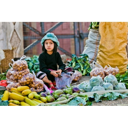 canvas print child selling asia morning market market myanmar stretched canvas 10 x