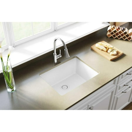 Elkay Quartz Classic 24 Rectangular Undermount Single Bowl Kitchen Sink White