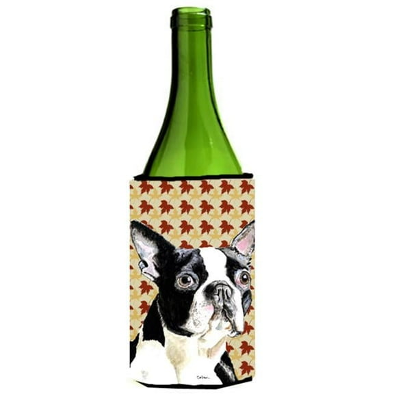 Boston Terrier Fall Leaves Portrait Wine Bottle Hugger - 24 oz.