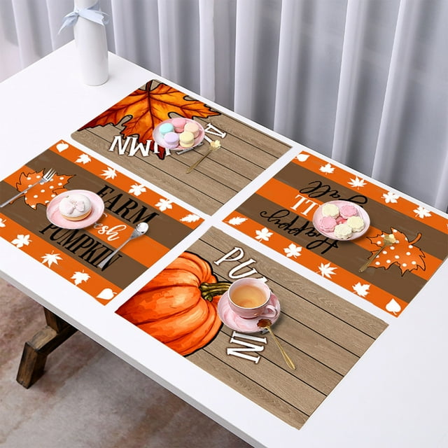 Mantel Individual de Lino con Temática Otoñal | Mantel para Mesa de Comedor o Cocina para El Día de Acción de Gracias | Poliéster Multicolor | 45 X 30 Cm | 25 G | Paquete de 1