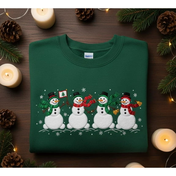 Snowman Family Christmas Sweatshirt, Holiday Snowmen Embroidery Crewneck, Festive Winter Sweater, Cozy Gift for Friends