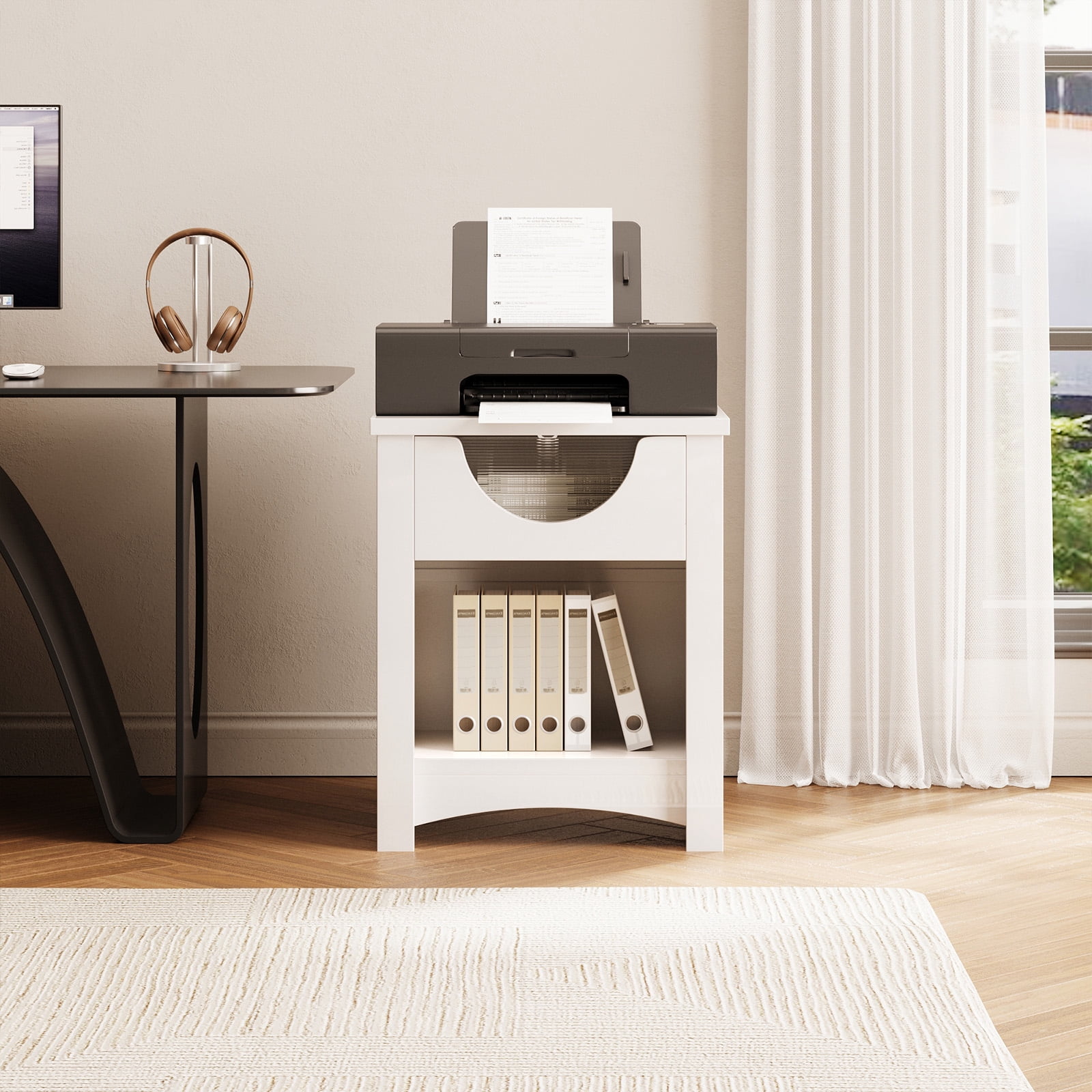 Bestier Modern White Nightstand with Charging Station, LED Light, Drawer – Bedroom & Living Room End Table