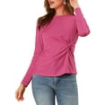 thumbnail image 5 of Unique Bargains Women's Round Neck Front Twist Top Long Sleeve Blouse, 5 of 7