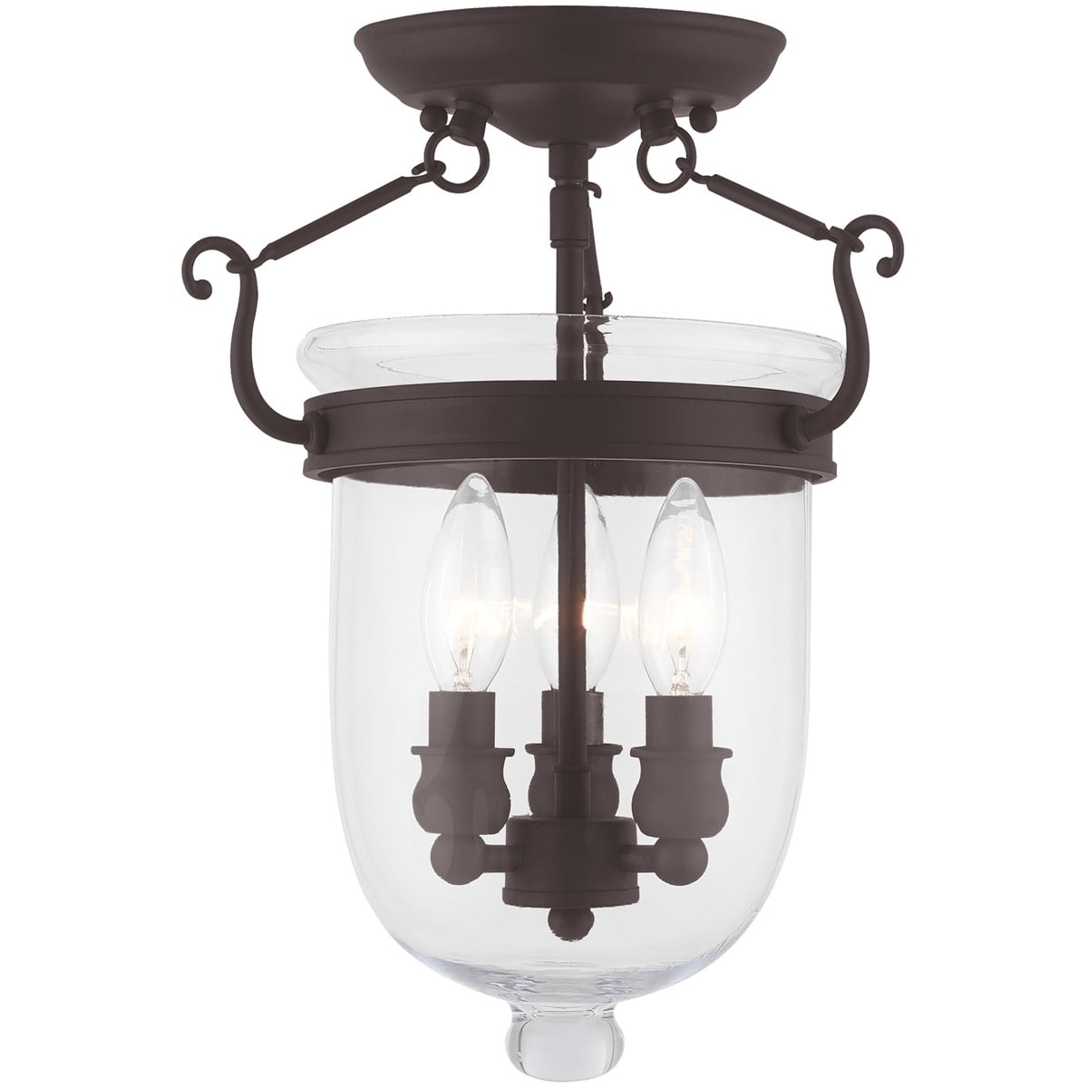 3 Light Bronze Ceiling Light fixture with Clear Glass Shade