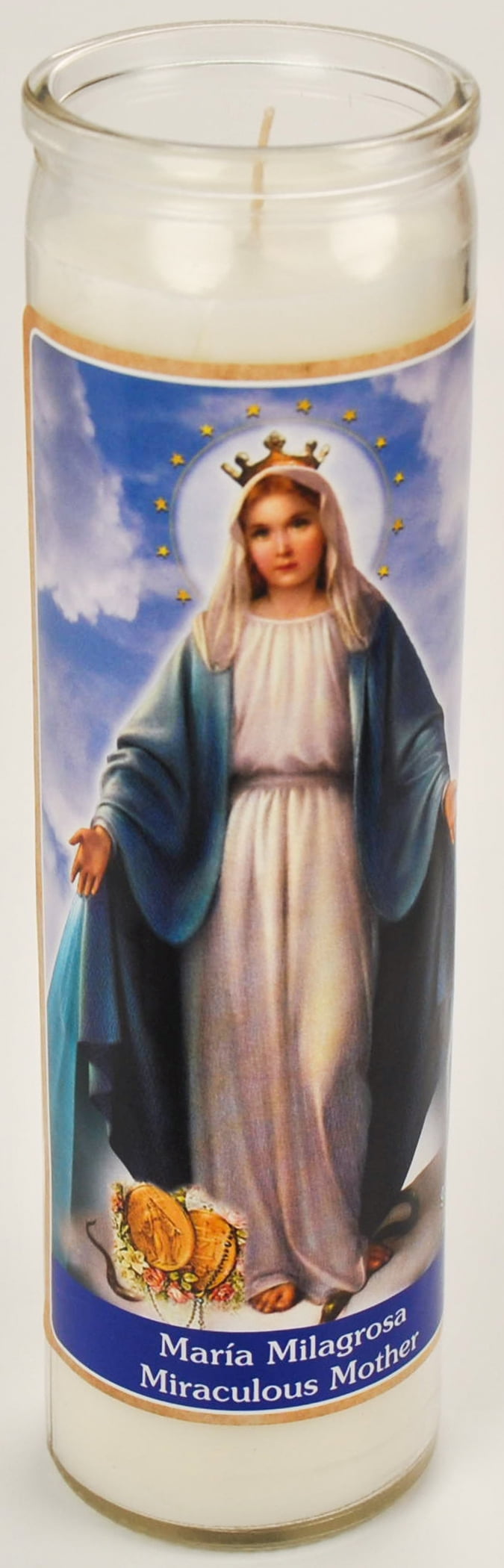(2 pack) Prayer Candle Maria Milagrosa White Wax, 8 Inch