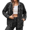 thumbnail image 5 of Nowekniz Women's Hooded Denim Shacket Jacket, Drawstring Button Front Long Sleeve Washed Jean Jacket with Pockets, Casual Western Outerwear, 5 of 7