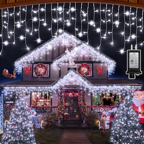 Luces navideñas HRANBOTY de 82 pies, 616 LED, 8 modos, color blanco frío