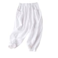 thumbnail image 2 of up to 60% off Gifts Usmixi Womens Loose Pants Casual Solid Pocket High Waist Baggy Cropped Trousers Summer Breathable Cotton Linen Leisure Pants White m, 2 of 7