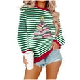 thumbnail image 2 of Yteetum Christmas Sweatshirts for Women Oversize Crewneck Christmas Color Matching Stripe Print Pullover Hoodless Sweatshirts Top Womens Christmas Print Round Neck Loose Sweatshirt Fall Clothes, 2 of 6