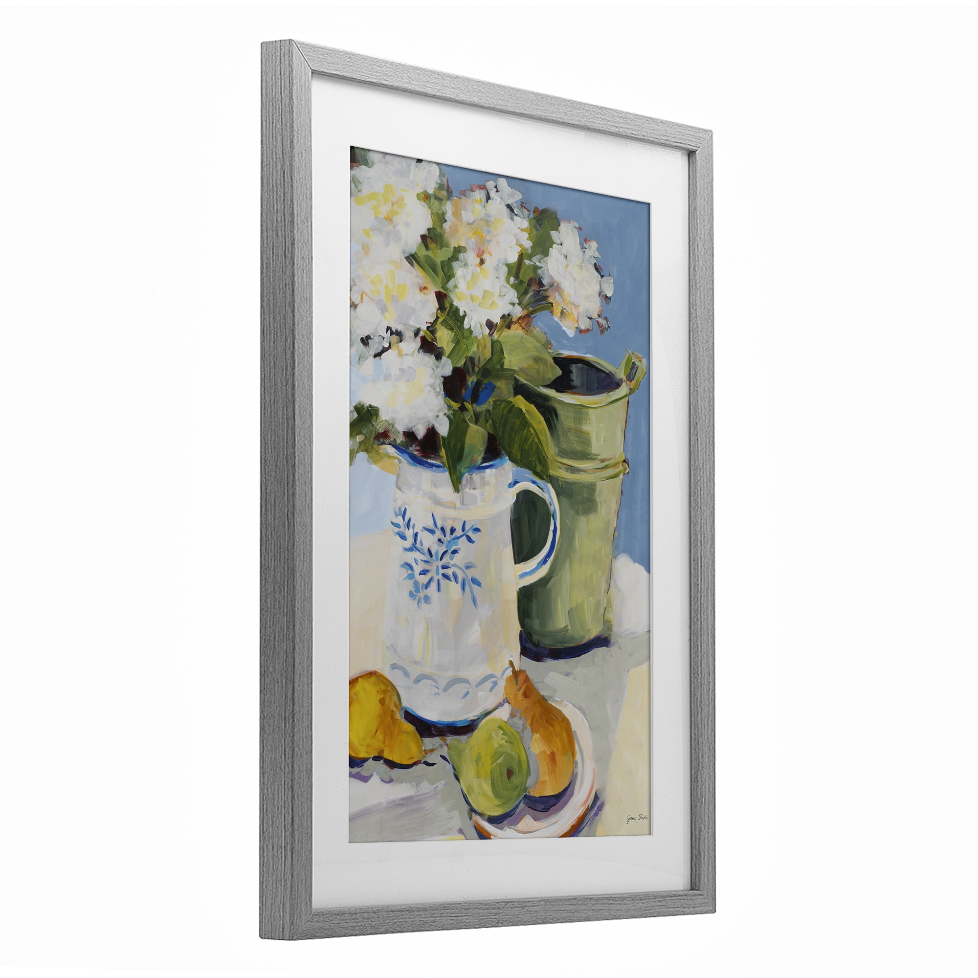 Stupell Industries Pitcher of Flowers Still Life Gray Framed Print Under Glass, design by Jane Slivka
