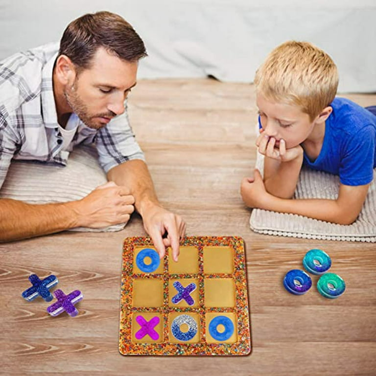 Tic Tac Toe Resin Mold with 5 Chess Pieces Molds, X O Board Game