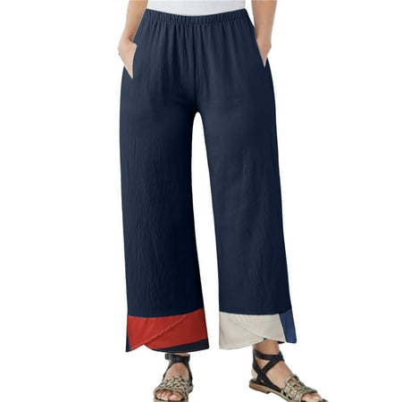 

ketyyh-chn99 Pajama Pants Womens Casual Loose Elastic Waist Cotton Trouser Cropped Wide Leg Pants