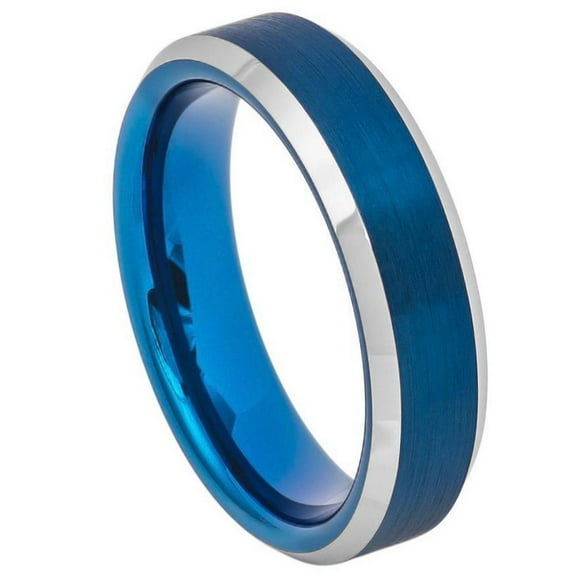 6mm Blue IP Brushed Center High Polished Beveled Edge Wedding Band Ring For Men Or Ladies