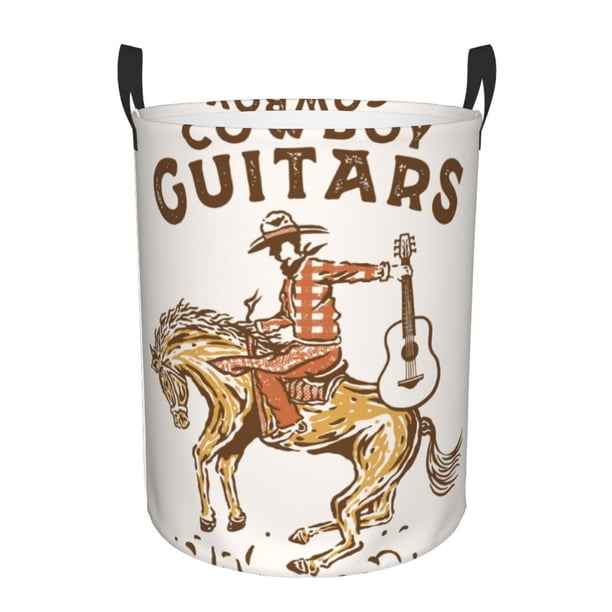 Fotbe Cowboy Rodeo Guitar Cesto de Ropa con Asas, Cesto Impermeable de Gran Capacidad, Bolsa de Lavado para Dormitorio, Cesto de Ropa con Ruedas y Asas-Small