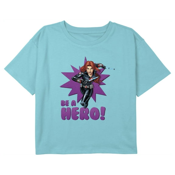 Girl's Marvel Retro Black Widow Be a Hero Graphic Cropped T-Shirt Blue X Large