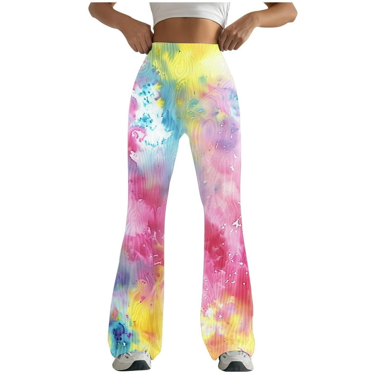 QATAINLAV Women's Tie Dye Prints Flare Yoga Pants Casual Milk Silk