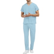 Mens Scrubs Medical Uniform Stretch Scrubs Set Top and Pants