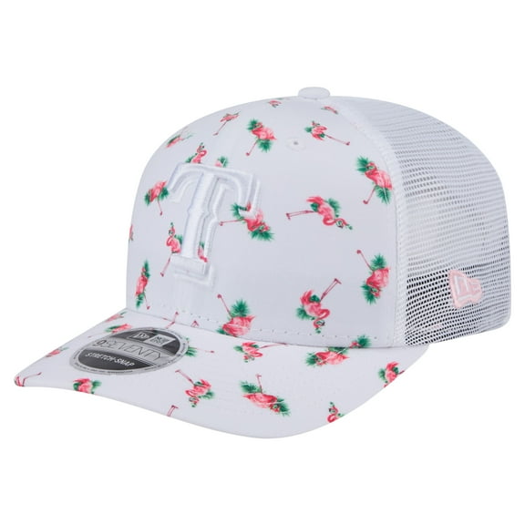 Men's-New Era  White Texas Rangers Flamingo Mesh Back 9SEVENTY Stretch-Snap Hat